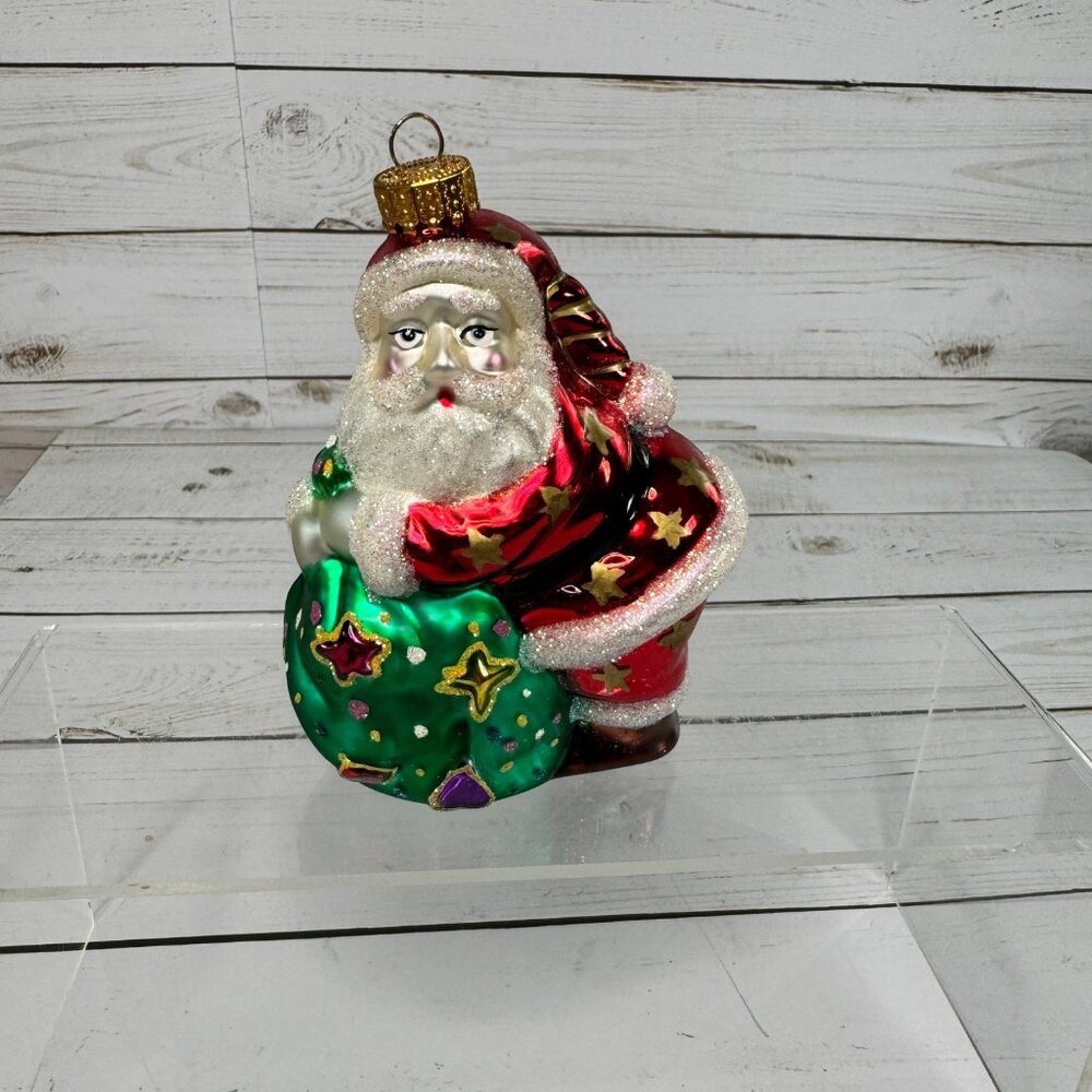 Vtg 2002 Target Hand Painted Blown Glass Santa Ornament‎ Original Box Christmas